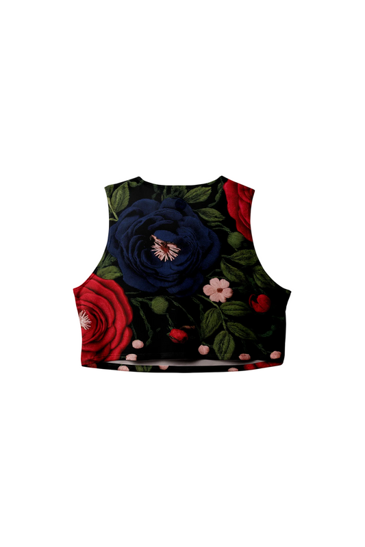 Embroidery Floral Crop Singlet - Black