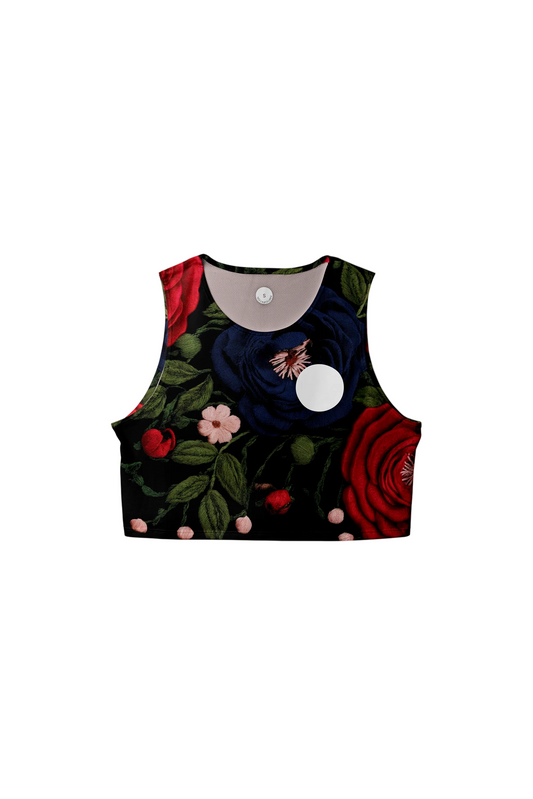 Embroidery Floral Crop Singlet - Black
